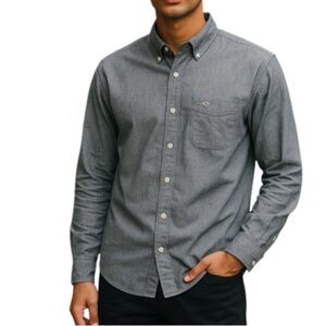 HOLLISTER Mens Preppy Button Down Shirt Bluish Grey Stretch Long Sleeve Size S